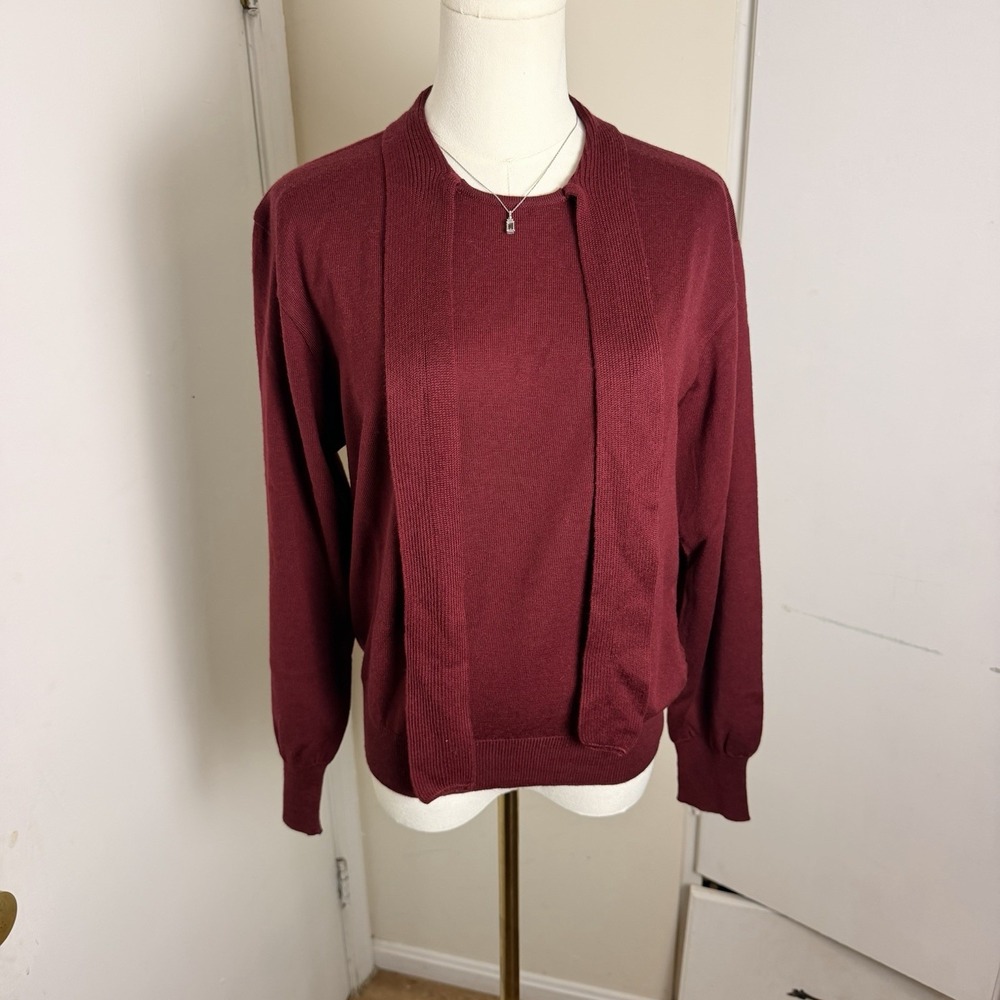 VTG 70s BROOKS BROTHERS Scarf Neck Wrap Merino Wool Sweater Women's Medium Red